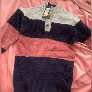 Tommy Hilfiger Boys Scarlet Sage Colorblock Patterned Mock Neck Pullover Sweater